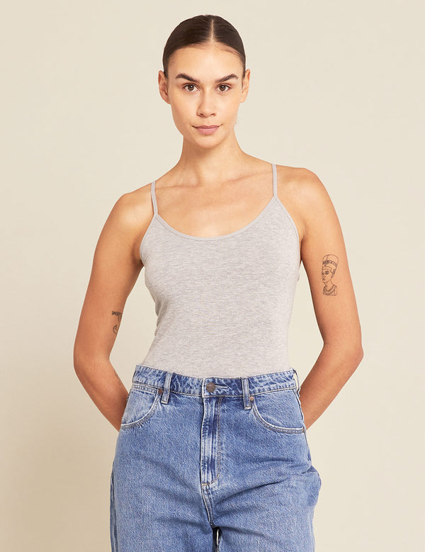 Boody Bamboo Womens Cami Camisole Tank Top Shirt in Light Grey Front View