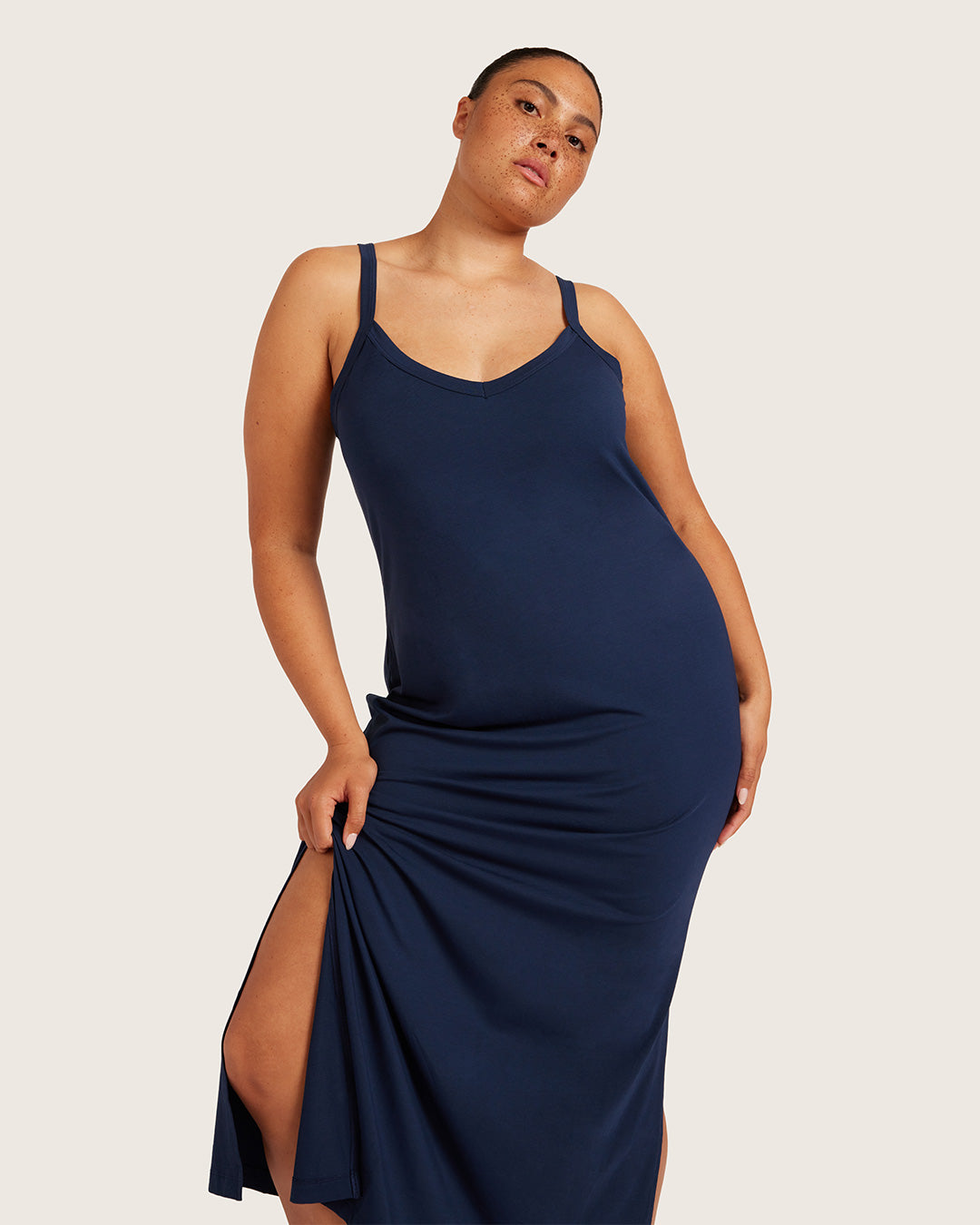 V-Neck Slip Dress - Navy
