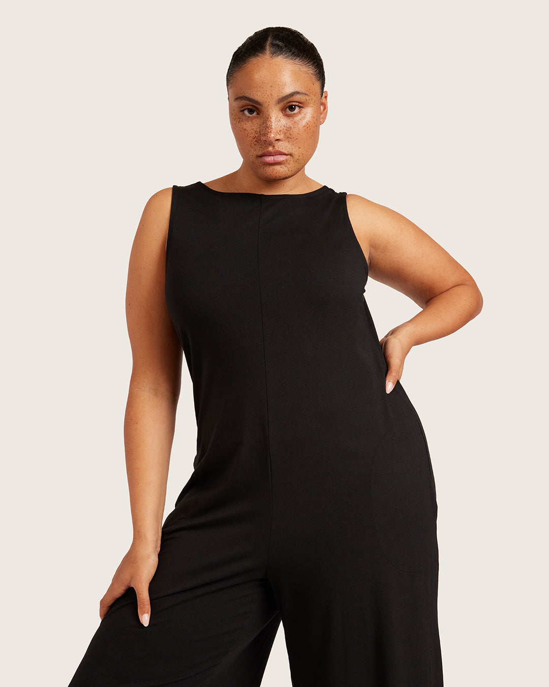 Boat Neck Jumpsuit - Black