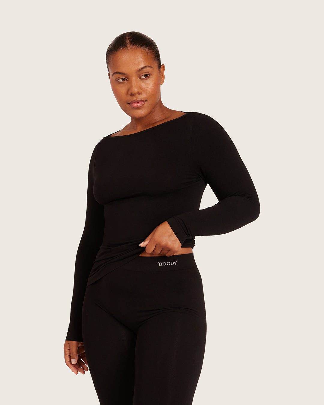 Base Layer Boatneck Long Sleeve Top - Black