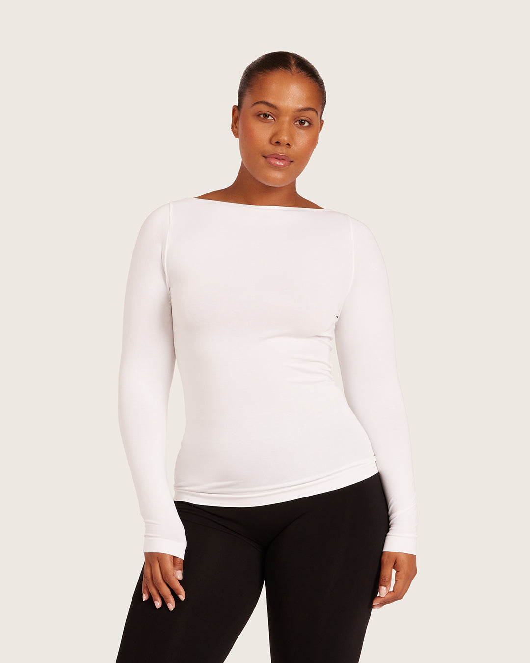 Base Layer Boatneck Long Sleeve Top - White