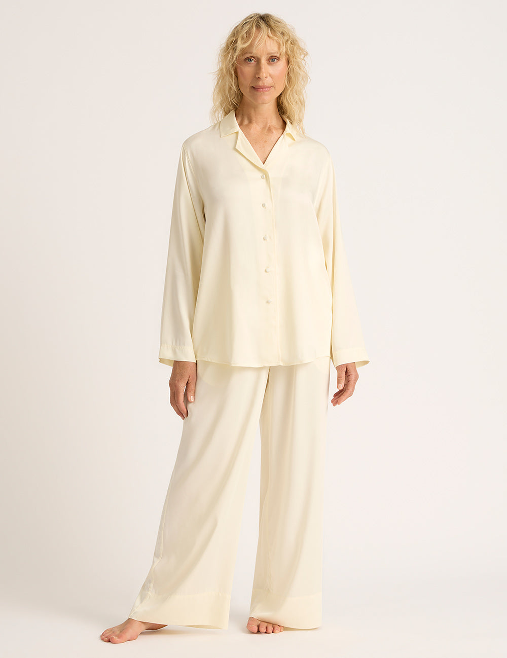 Vegan Silk Wide Leg Pants - Pearl