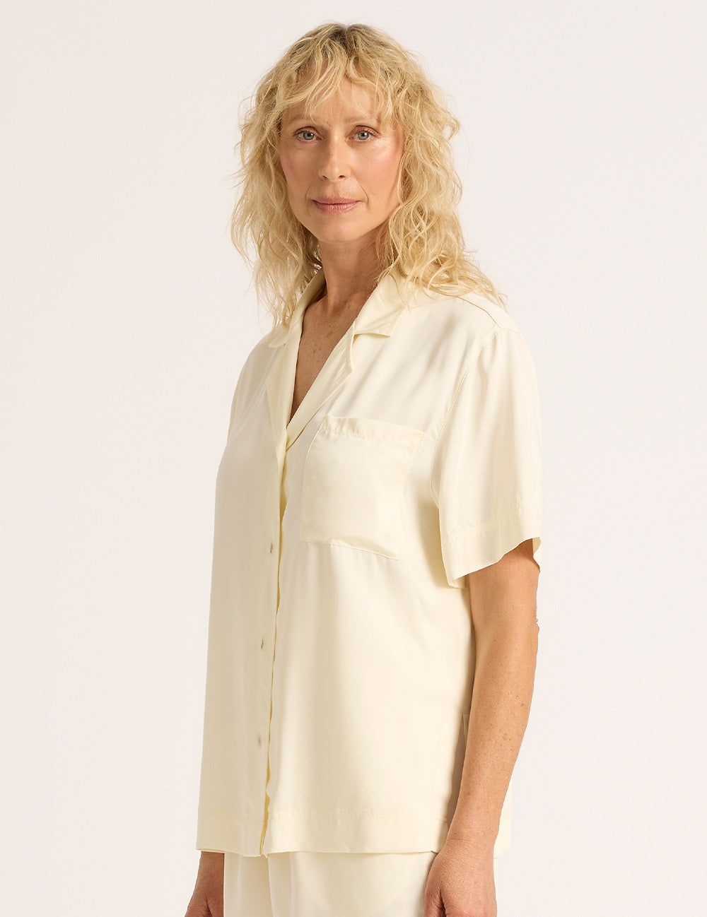 Vegan Silk Short Sleeve Shirt - Pearl