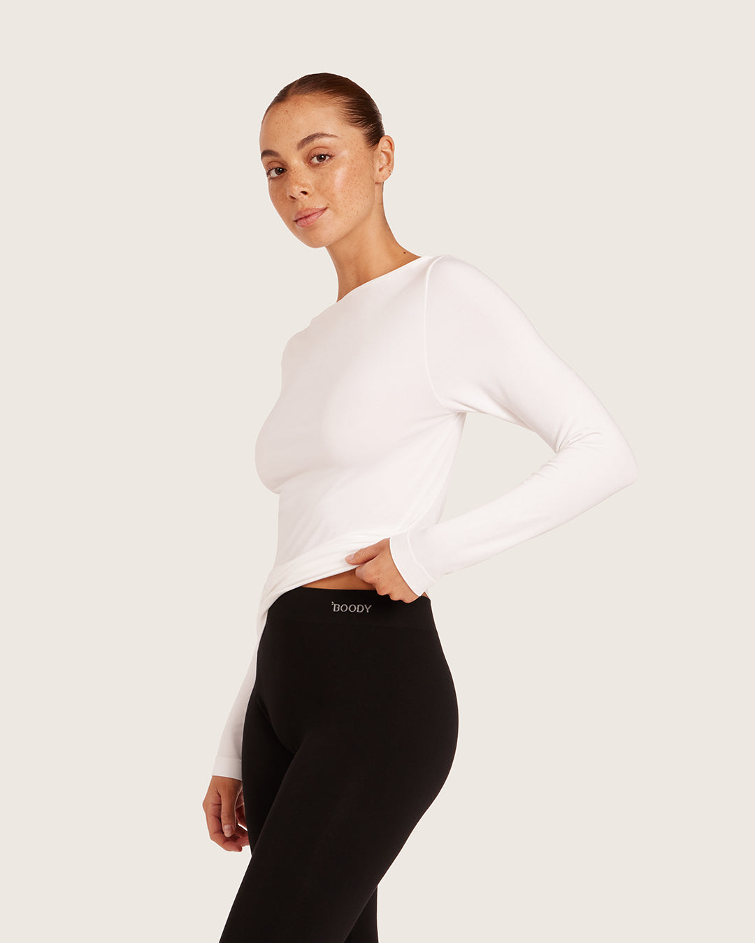 Base Layer Boatneck Long Sleeve Top - White