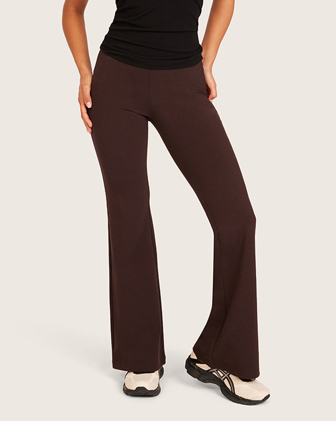 パンツ BASE PRODUCT EASY FIT SEMI FLARE PANTS Women's Forme High Waist Flare Pants - Short in Carob – Boody US
