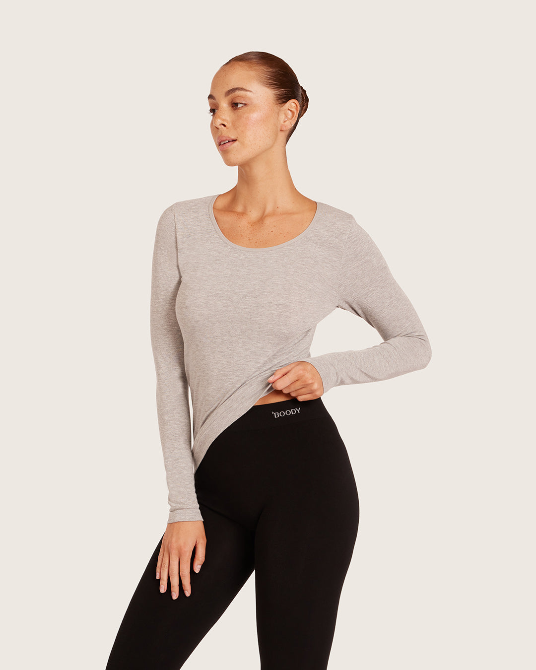 Women's Base Layer Long Sleeve Top - Light Grey Marl
