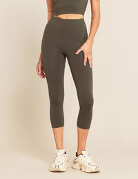Boody Bamboo Active Blended High Waist 3/4 Legging in Dark Olive Front View