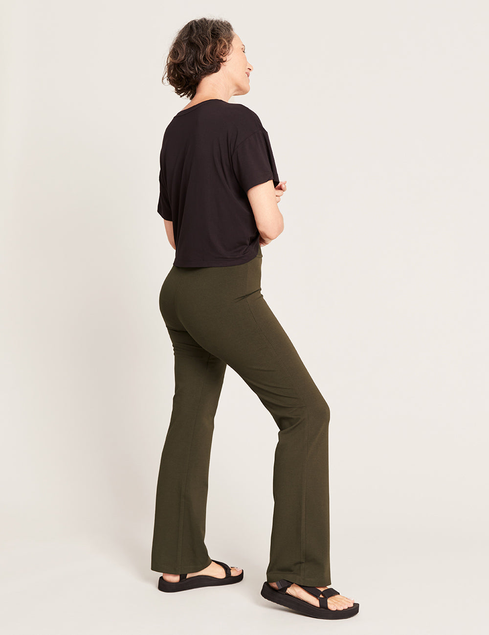 High Waist Flare Pants - Dark Olive