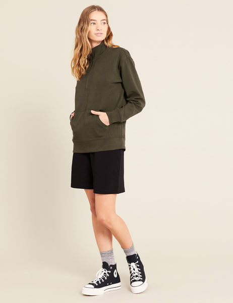 Unisex Quarter Zip Sweater | Dark Olive | Bamboo Clothing
