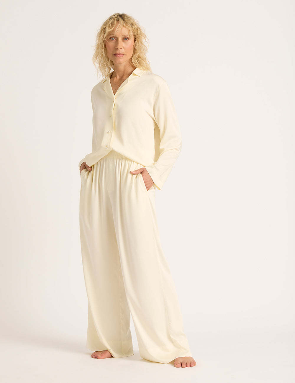 Vegan Silk Wide Leg Pant - Pearl