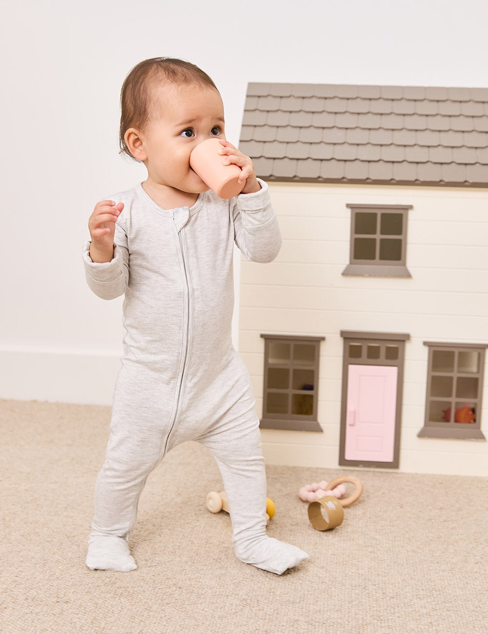 Baby Long Sleeve Romper - Heather Grey