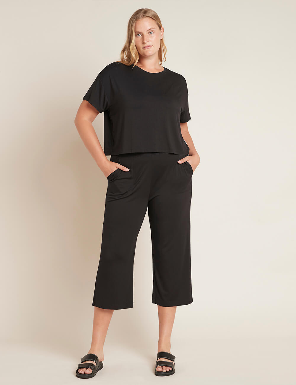 Boody Women's Downtime Crop Pant in Storm Black Front