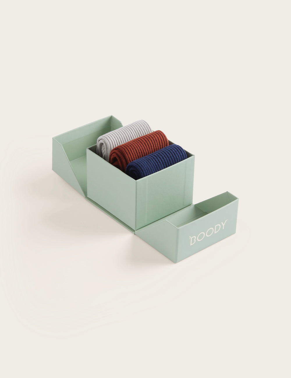 3-Pack Giftbox - Ribbed Crew Socks - Navy/Rust/Pebble