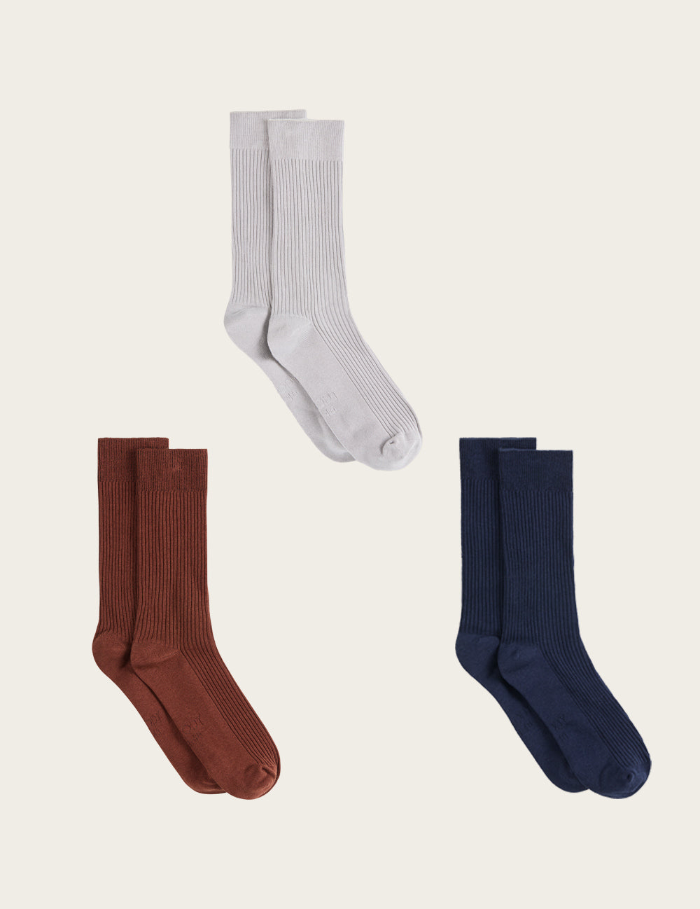 3-Pack Giftbox - Ribbed Crew Socks - Navy/Rust/Pebble