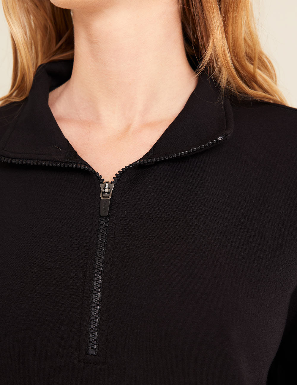 Gender-Neutral-Quarter-Zip-Sweater-Black-Female-Detail.jpg