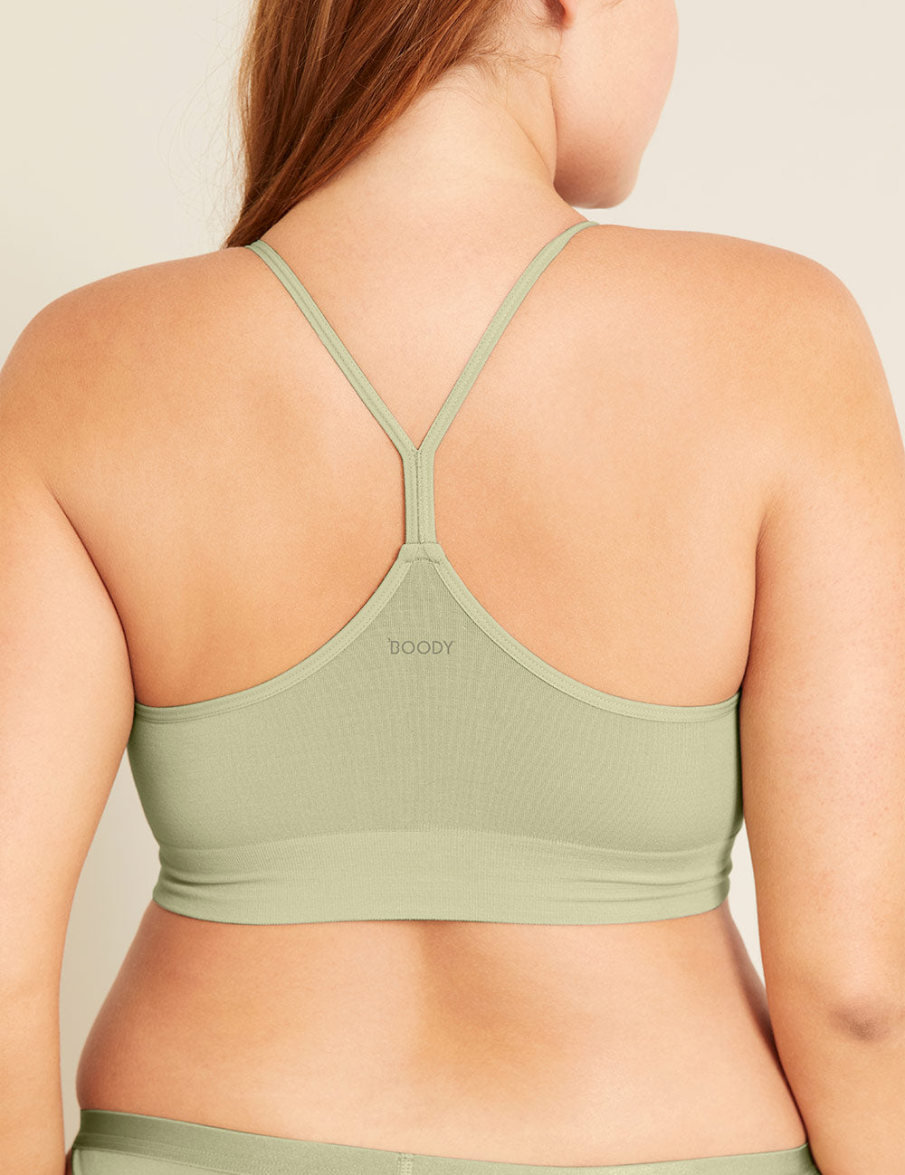 Boody Bamboo Lyocell Racerback Bra with matching underwear in Sage Green Detail Back View