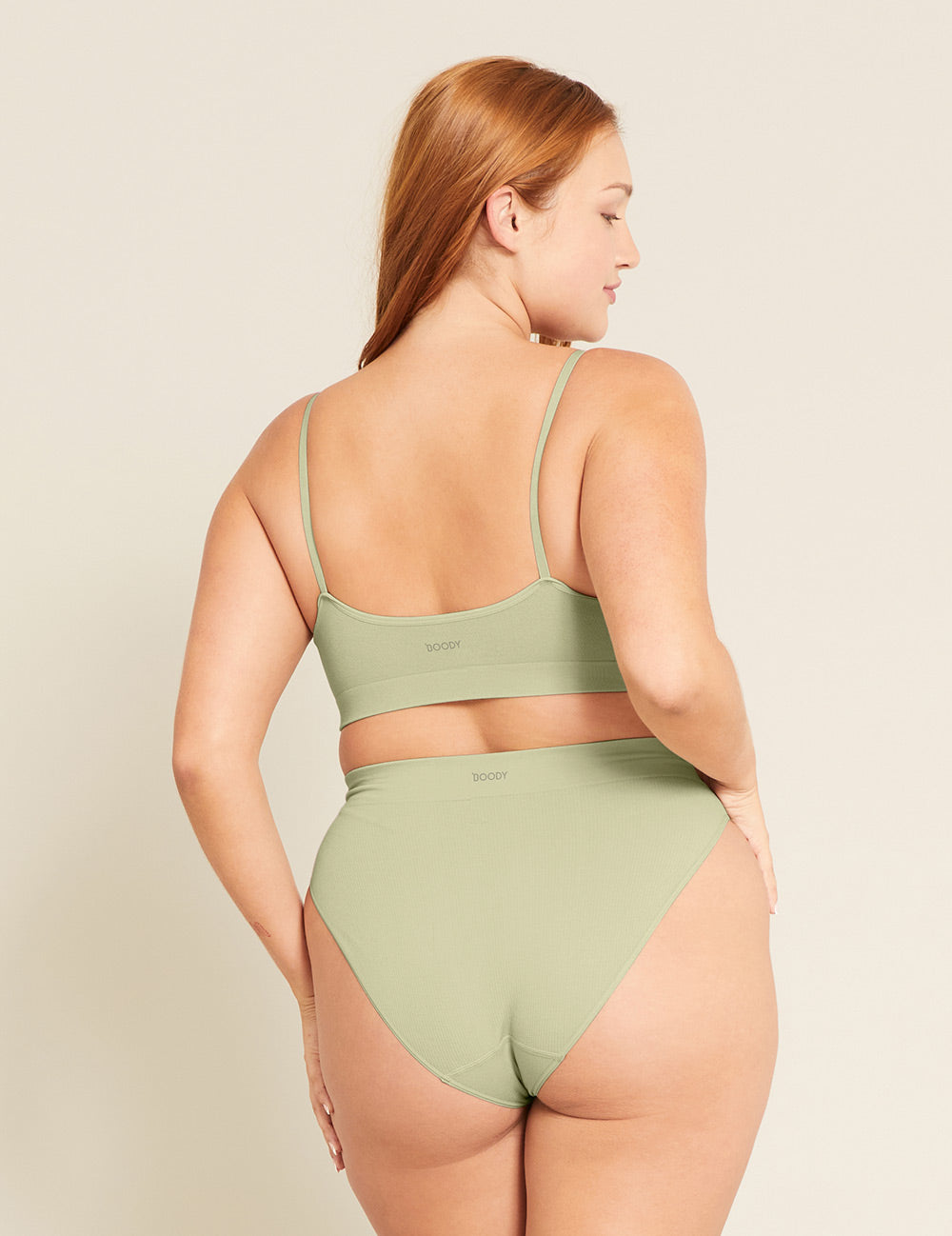 Boody Bamboo LYOLYTE Triangle Bralette in Sage Green with matching underwear Back View
