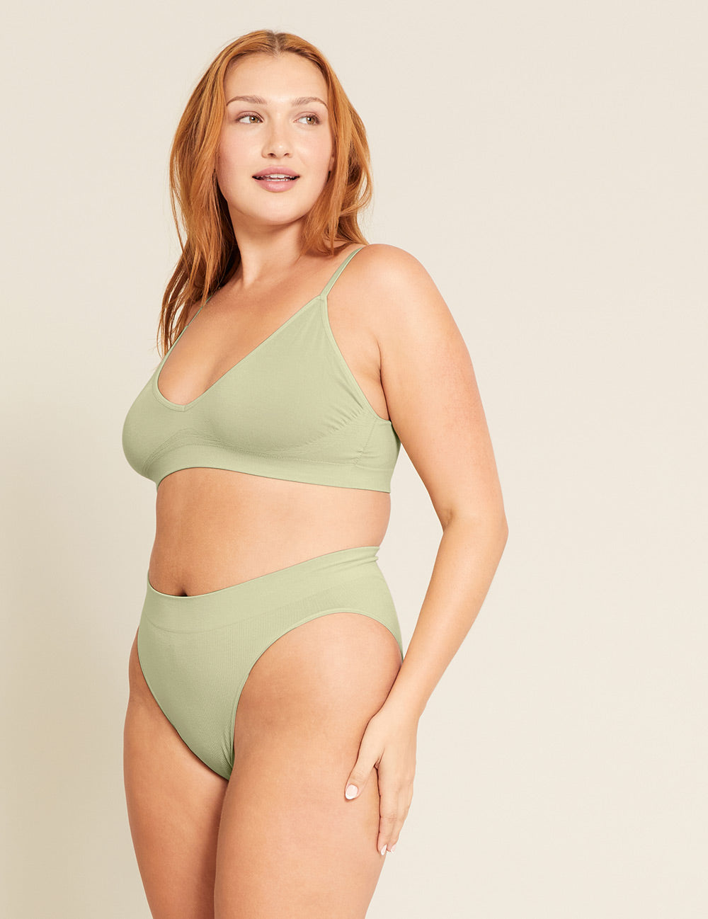 Boody Bamboo LYOLYTE Triangle Bralette in Sage Green with matching underwear Side View