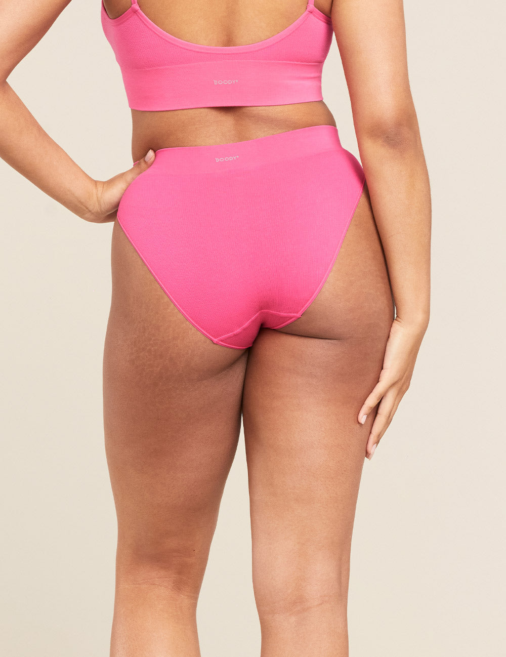 Boody Women's Lyocell Ribbed High Leg Brief in Breast Cancer Awareness Pink Back
