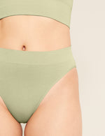 Boody Bamboo Lyocell Ribbed High Leg Brief Underwear with matching bra in Sage Green Front Detail View