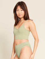Boody Bamboo Lyocell Ribbed Low Back Bra in Sage Green with matching Underwear front view