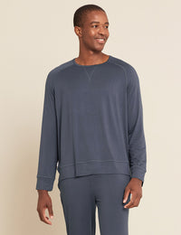 Boody Men'sLng Sleeve Sleep Tee in Storm Grey with matching bottoms Front