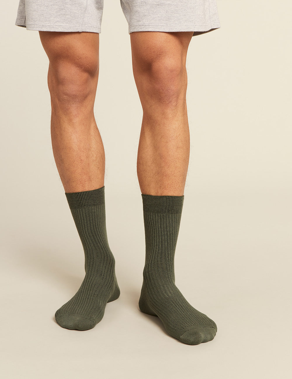Boody Men's Ribbed Crew Sock in Moss Green Front 2