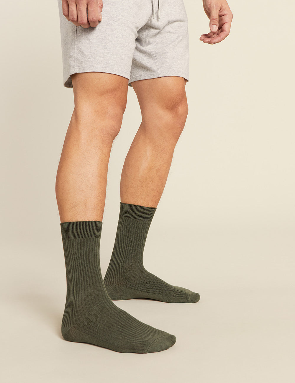 Boody Men's Ribbed Crew Sock in Moss Green Side