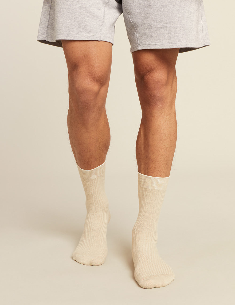 Boody Men's Ribbed Crew Sock in Oatmeal Front
