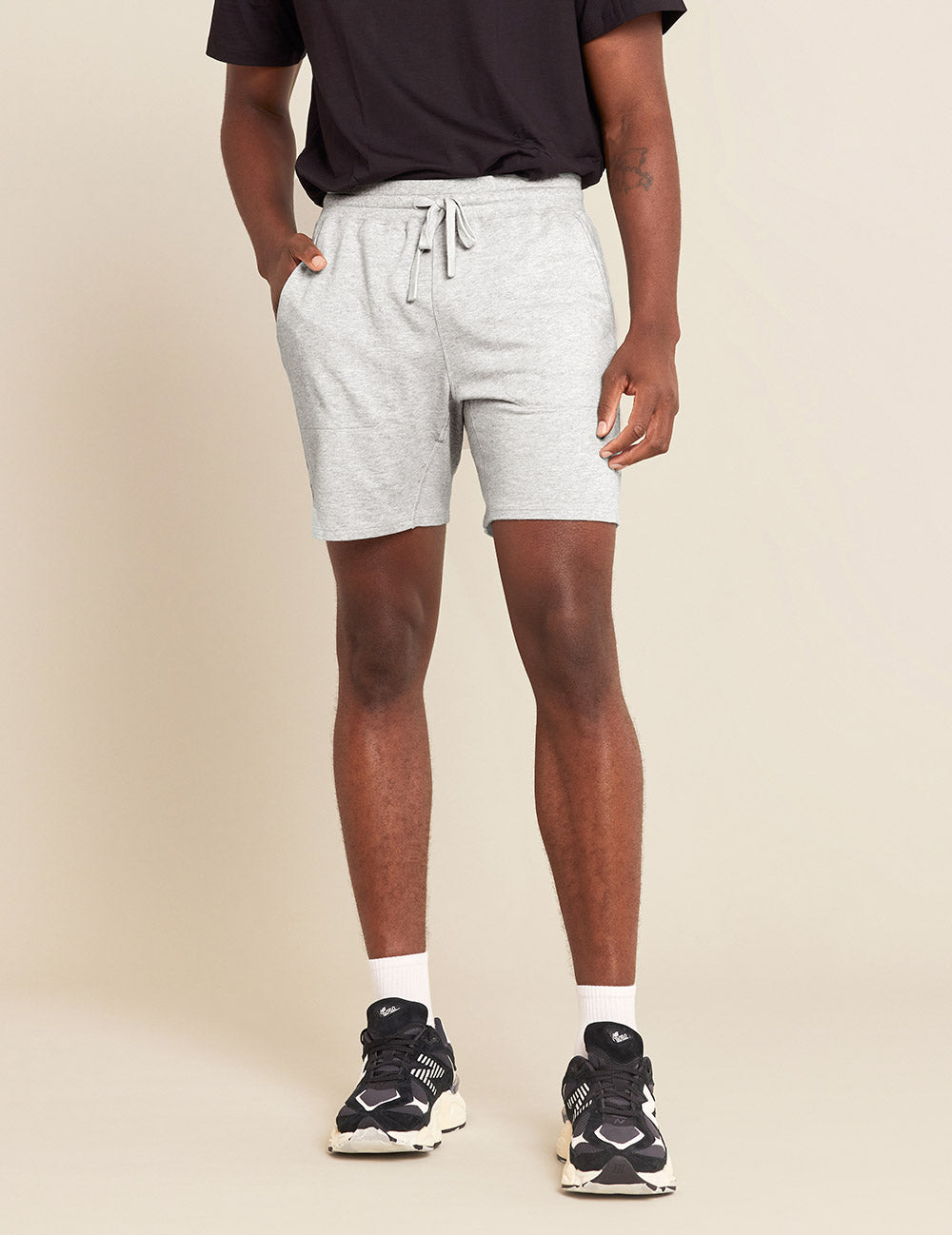 Boody Men's Weekend Sweat Shorts in Light Grey Marl Front
