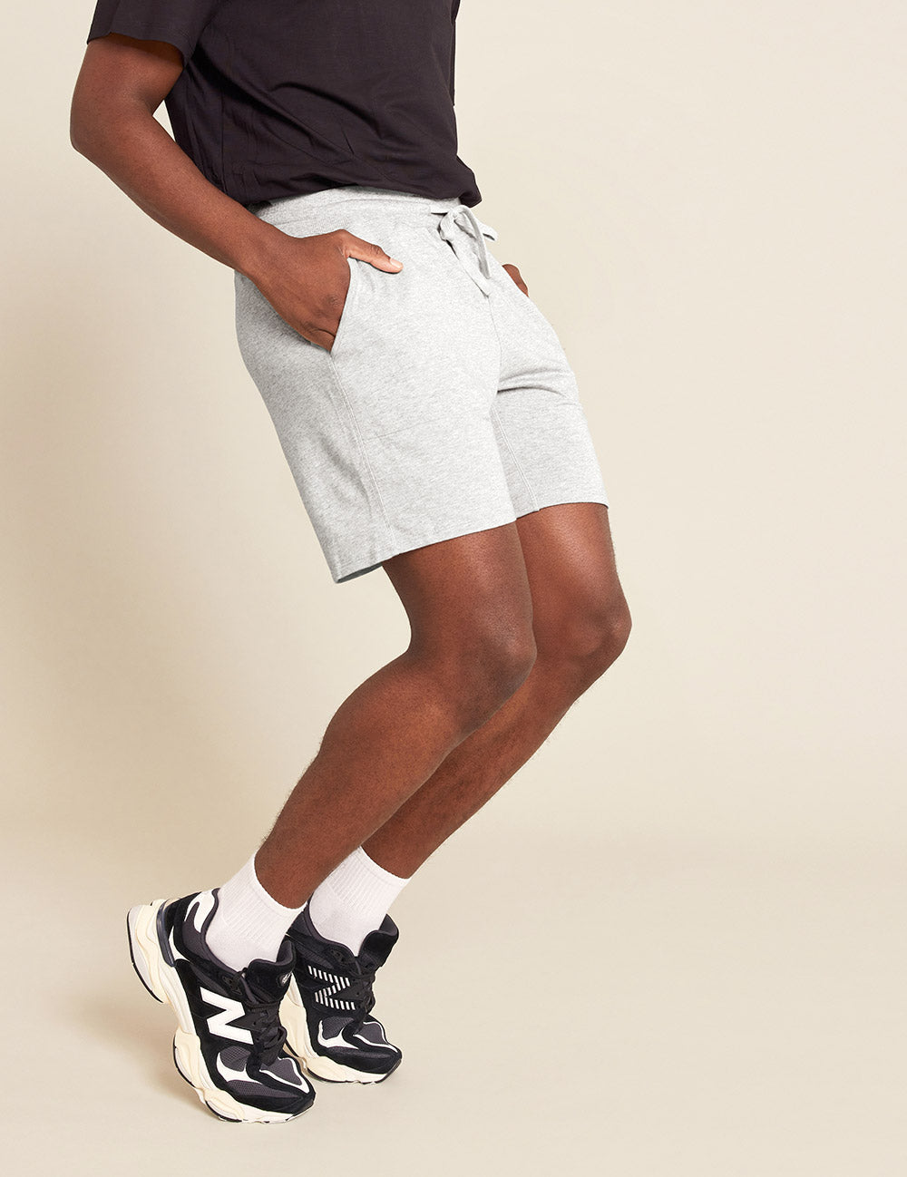 Boody Men's Weekend Sweat Shorts in Light Grey Marl Side 2