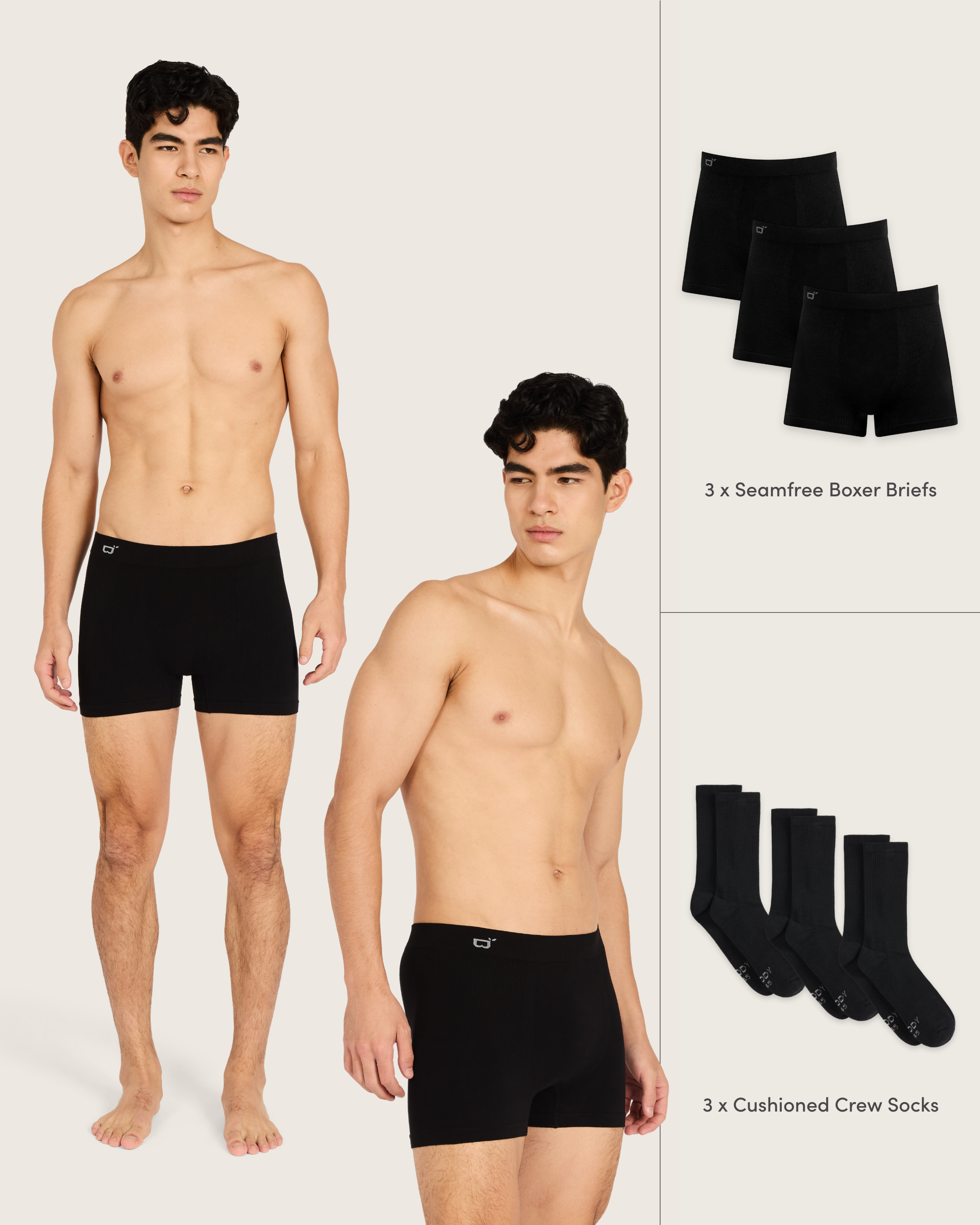 Men's Seamfree Boxer Briefs & Socks - Black