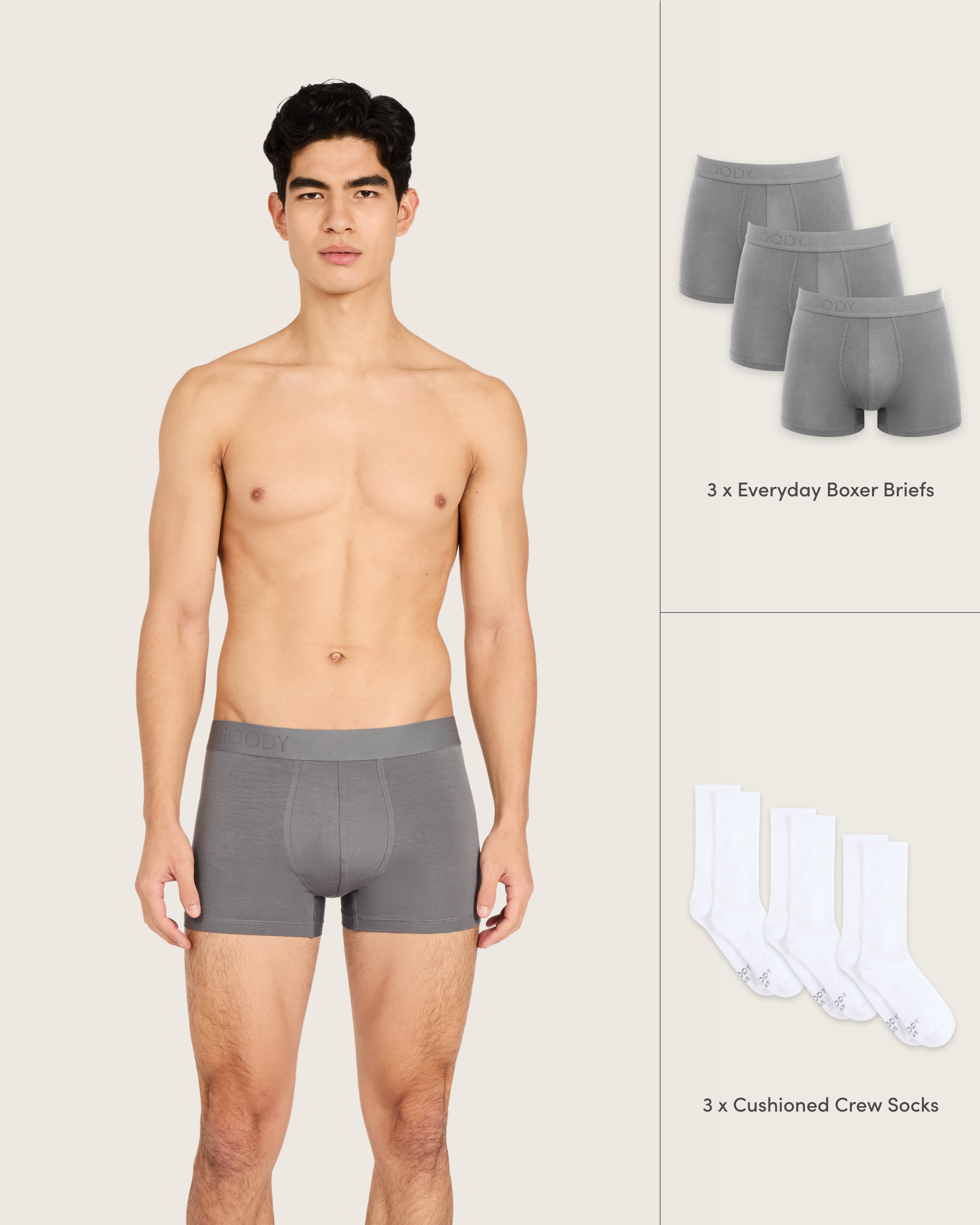 Men's Everyday Boxer Briefs & Socks - Ash/White
