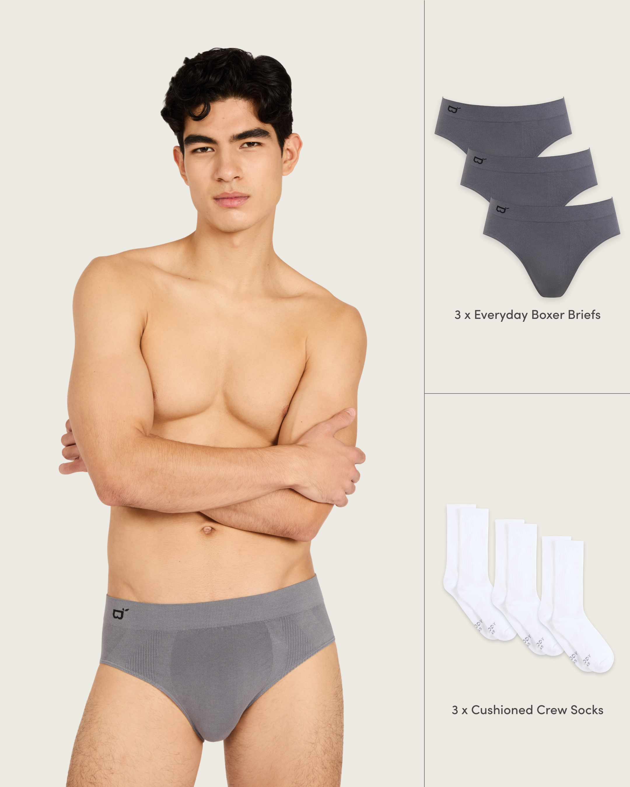 The Seamfree Socks & Briefs Pack - Charcoal/White
