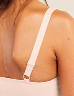 Boody Bamboo Padded Front Closure Bra with matching underwear in Shell Back View Adjustable Strap Detail