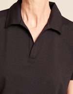 Boody Women's Classic Polo Shirt in Black Detail