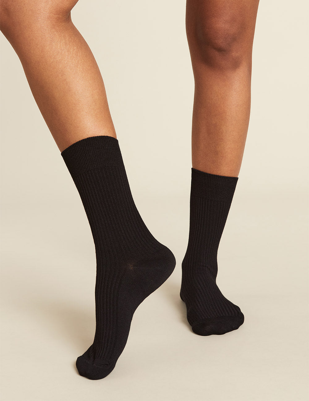 Boody Women's Ribbed Crew Sock in Black Front