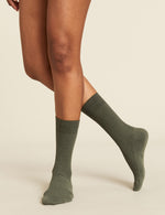 Boody Women's Ribbed Crew Sock in Moss Green Front