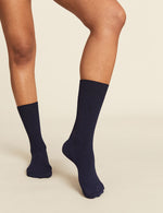 Boody Women's Ribbed Crew Sock in Navy Front 2
