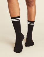 Boody Women's Striped Cushion Crew Sock Black with White Stripe 3