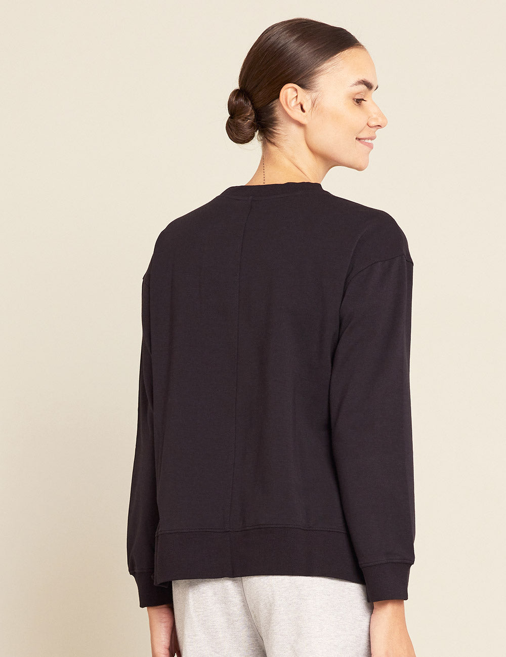 Boody Bamboo Womens Crew Pullover Sweater in Black Back View