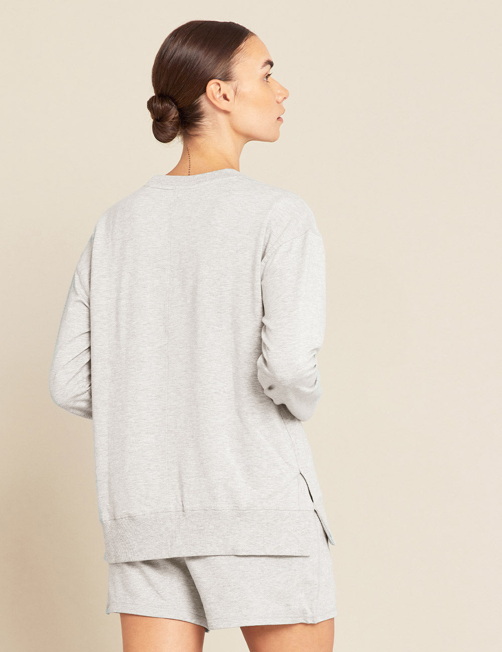 Boody Bamboo Womens Crew Pullover Sweater in Light Grey Marl Back View