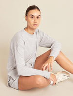 Boody Bamboo Womens Crew Pullover Sweater in Light Grey Marl Seated View