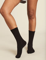 Boody Women's Ribbed Crew Sock in Black Front