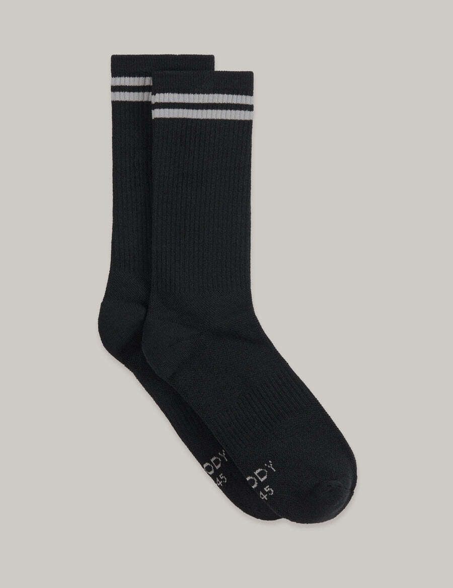 Striped Cushioned Crew Socks - Black/Grey