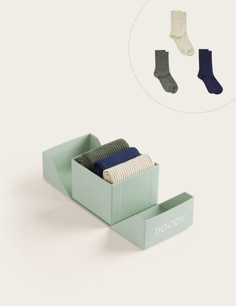 3-Pack Giftbox - Ribbed Crew Socks - Moss, Navy, Oatmeal