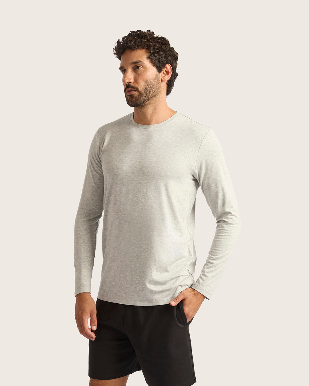 Men's Base Layer Long Sleeve Crew Neck T-Shirt - Light Grey Marl