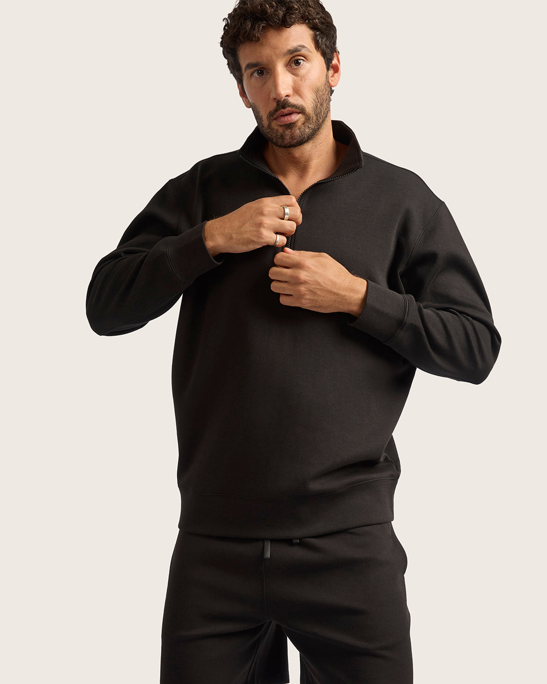 Men's Quarter Zip Sweater - Black