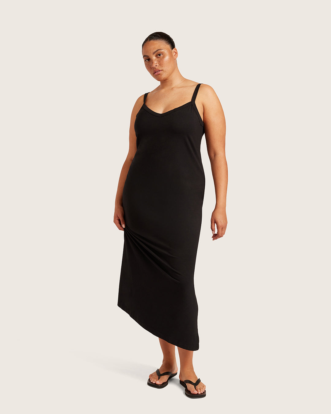 black midi slip dress Boody | V-Neck Slip Dress in Black