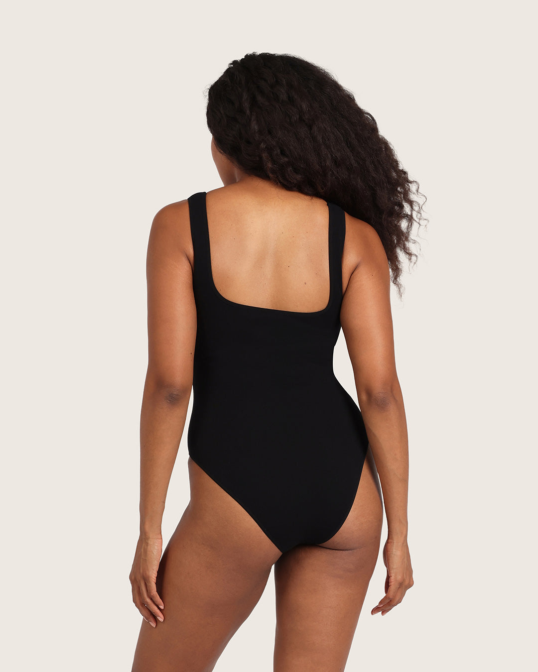 Ribbed Square Neck Bodysuit - Black